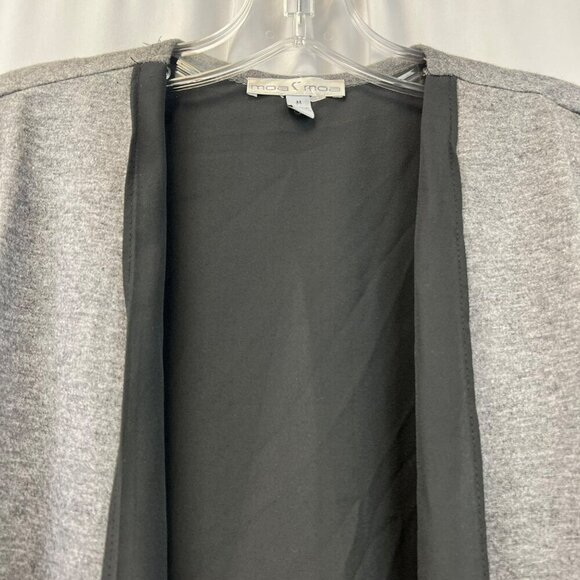 Moa Moa Mixed Media Cardigan Open Front 3/3 Ruched Sleeve Gray/Black Medium - Picture 3 of 8